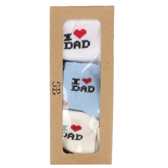Erkek Bebek Mavi Beyaz Ekru İ Love Dad 6'li Çorap Set 0-6 Ay ürün görseli 1
