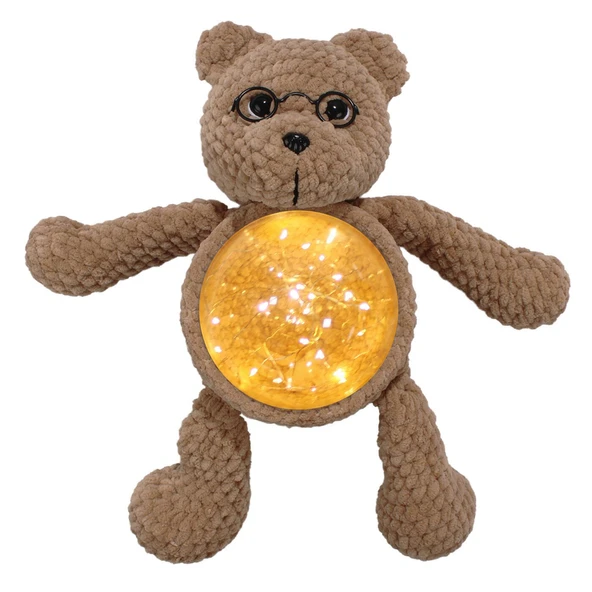 Amigurumi Kahve Gözlüklü Ayıcık Gece Lambası Pilli Aksesuar Oyuncak ürün görseli 1