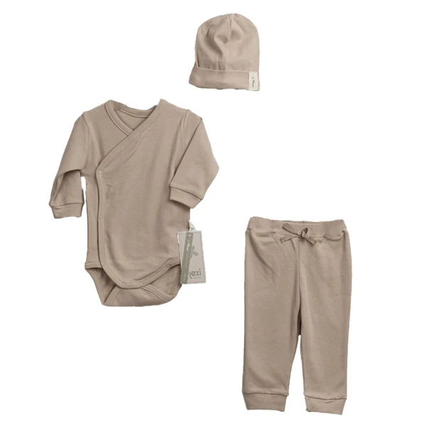Unisex Bej Zıbınlı Bereli 3'lü Takım ürün görseli 1