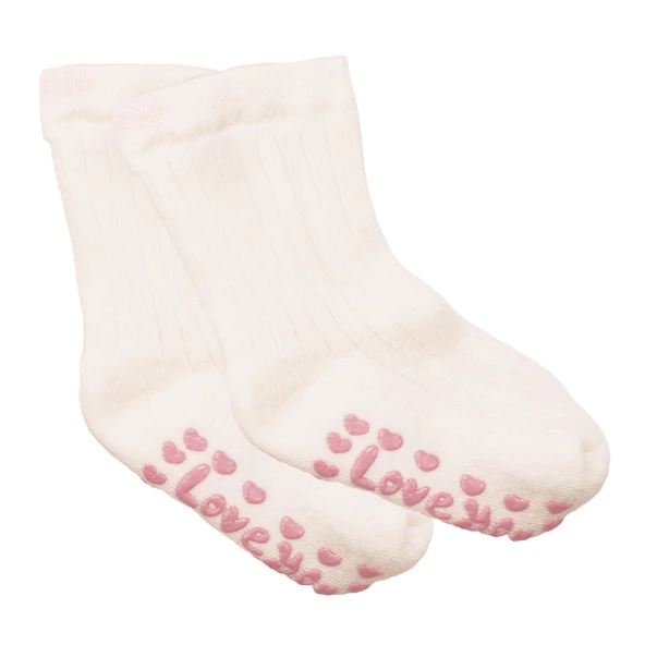 Unisex Ekru Love Kaydırmaz Taban Polar Çorap ürün görseli 1