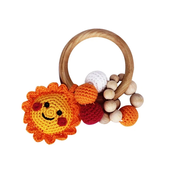 Unisex Güneş Halkalı Turuncu Sarı Amigurumi Diş Kaşıyıcı ürün görseli 1
