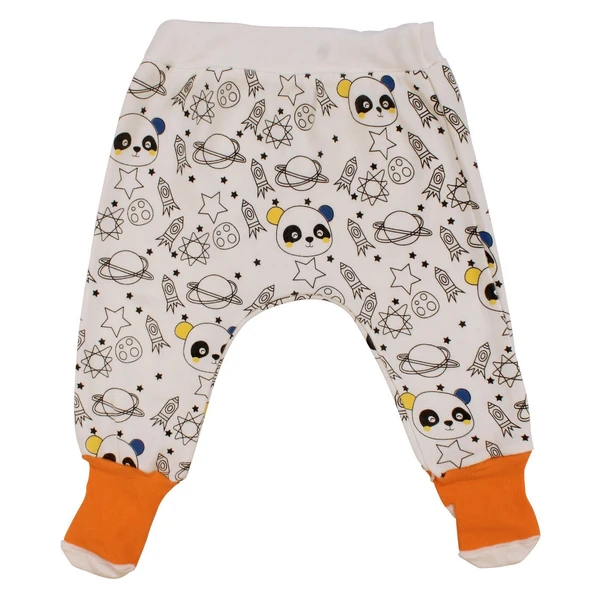 Erkek Bebek Beyaz Turuncu Çoraplı Panda Gezegen Desenli Tek Alt ürün görseli 1