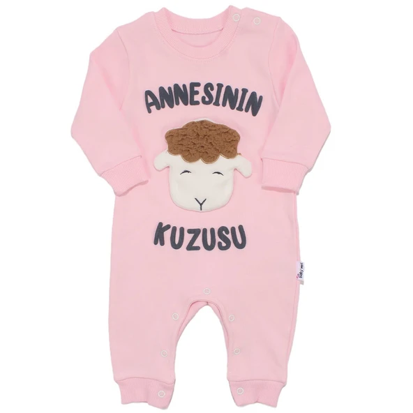 Kız Bebek Pembe Annesinin Kuzusu Yazılı Çıtçıtlı Tulum ürün görseli 1