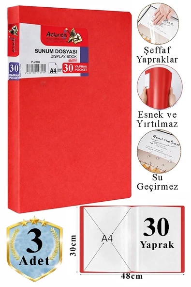 Kırmızı Sunum Dosyası 30 lu 3 Adet Poşet Dosyalı Katalog Dosyası 30 Poşetli Kendinden Dosya Plastik Kapaklı ürün görseli 1