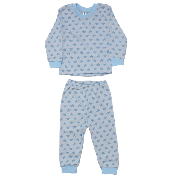Erkek Bebek Mavi Yıldız Baskılı Çıtçıtlı Pijama Takımı ürün görseli 1