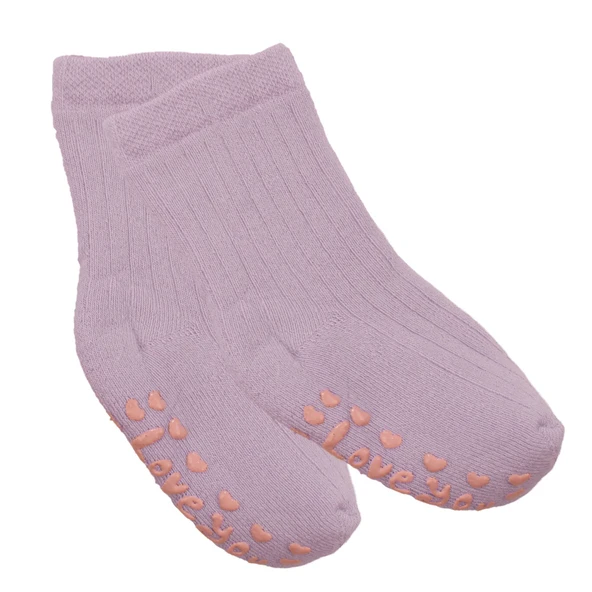 Unisex Lila Love Kaydırmaz Taban Polar Çorap ürün görseli 1