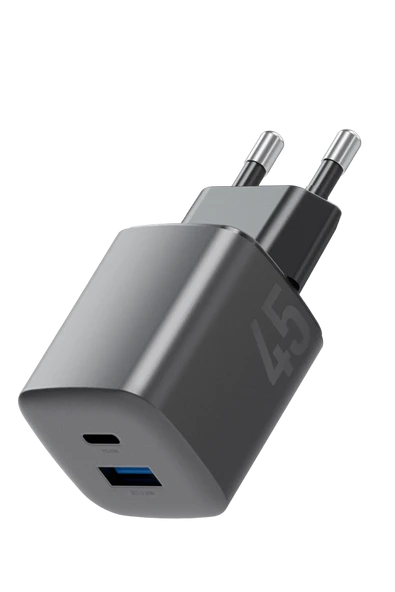 Energea AmpCharge Mini 45 1 Adet 45W Type-C ve 30W USB Çıkışlı PD PPS QC 3.0 GaN Hızlı Şarj Aleti - Siyah ürün görseli 1