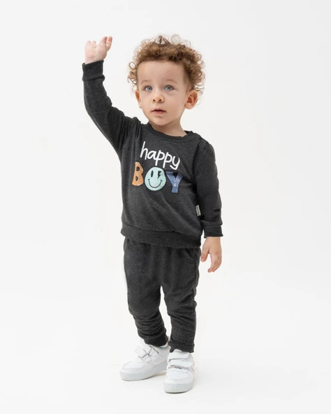 Erkek Bebek Antrasit Gri Happy Boy Yazılı 2'li Takım ürün görseli 1