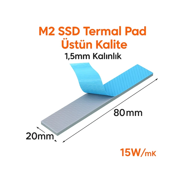 M2 SSD Termal Pad  Gri Renk 1,5 mm Kalınlık  80x20 mm 15W/mK ürün görseli 1