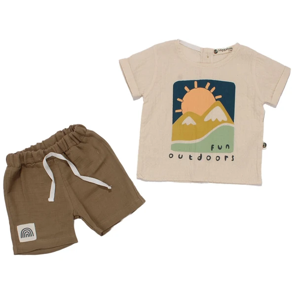 Erkek Bebek Ekru Haki Güneş Fun Outdoors Yazılı 2'li Takım ürün görseli 1