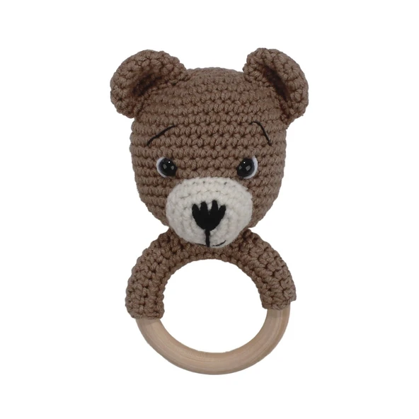 Amigurumi Sevimli Kahve Ayıcık Diş Kaşıyıcı Çıngıraklı Organik Oyuncak ürün görseli 1