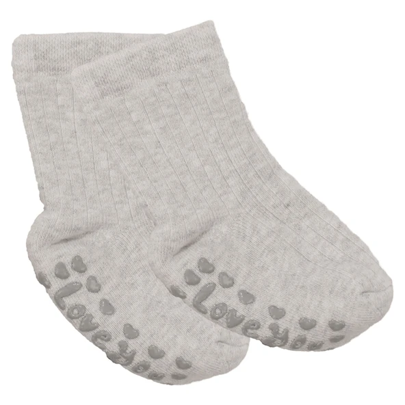 Unisex Gri Love Kaydırmaz Taban Polar Çorap ürün görseli 1