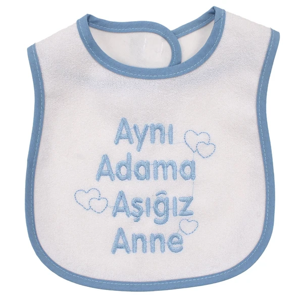 Unisex Mavi Aynı Adama Aşığız Anne Yazılı Su Geçirmez Önlük ürün görseli 1