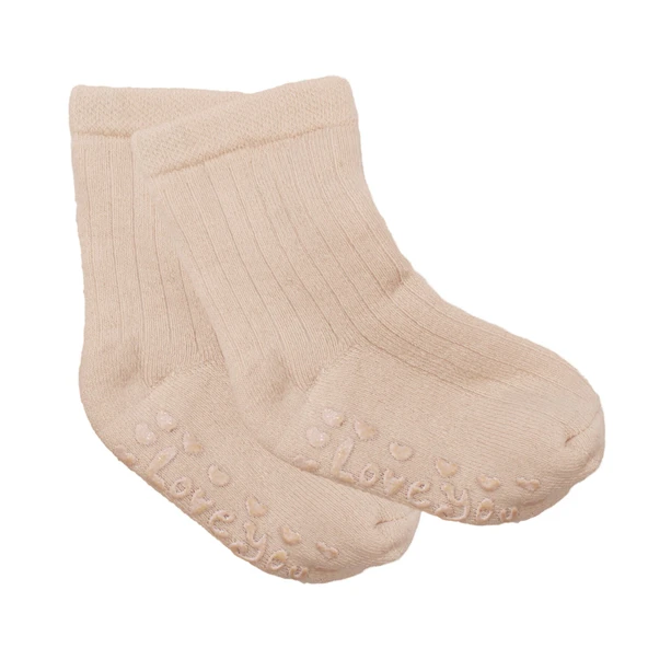 Unisex Bej Love Kaydırmaz Taban Polar Çorap ürün görseli 1