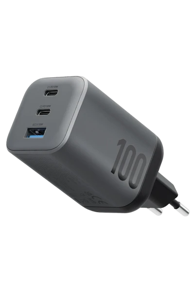 Energea AmpCharge Mini 100 2 Adet 100W Type-C ve 1 Adet 30W USB Çıkışlı PD PPS QC 3.0 GaN Hızlı Şarj Aleti - Siyah ürün görseli 1