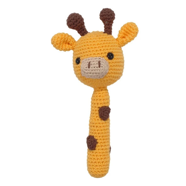 Amigurumi Sevimli Turuncu Kahve Zürafa Çıngıraklı Organik Oyuncak ürün görseli 1