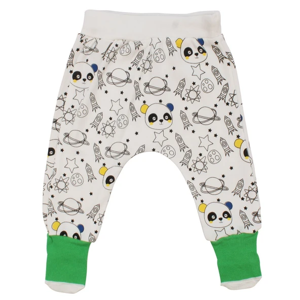 Erkek Bebek Beyaz Yeşil Çoraplı Panda Gezegen Desenli Tek Alt ürün görseli 1