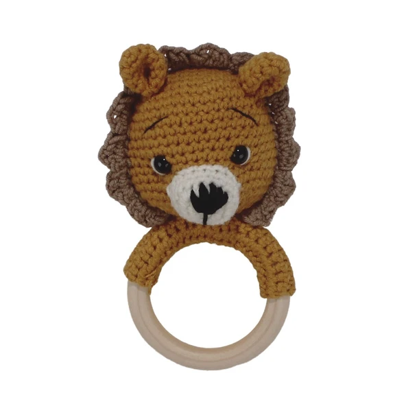 Amigurumi Sevimli Hardal Kahve Aslan Diş Kaşıyıcı Çıngıraklı Organik Oyuncak ürün görseli 1