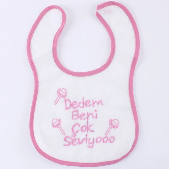 Kız Bebek Dedem Beni Çok Seviyo Yazılı Pembe Önlük ürün görseli 1