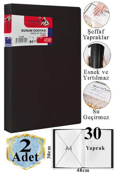 Siyah Sunum Dosyası 30 lu 2 Adet Poşet Dosyalı Katalog Dosyası 30 Poşetli Kendinden Dosya Plastik Kapaklı ürün görseli 1