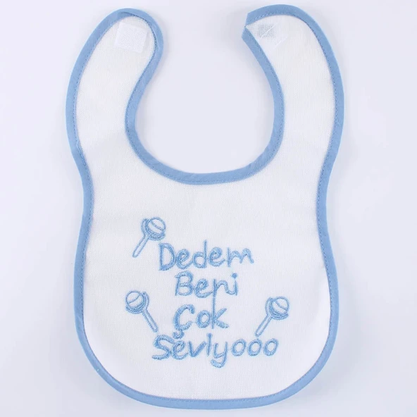 Erkek Bebek Dedem Beni Çok Seviyo Yazılı Mavi Önlük ürün görseli 1
