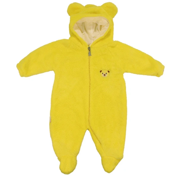 Unisex Sarı Peluş Ayı Nakışlı Patikli Kapşonlu Tulum ürün görseli 1