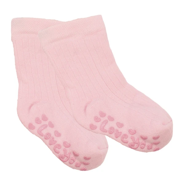 Unisex Pembe Love Kaydırmaz Taban Polar Çorap ürün görseli 1