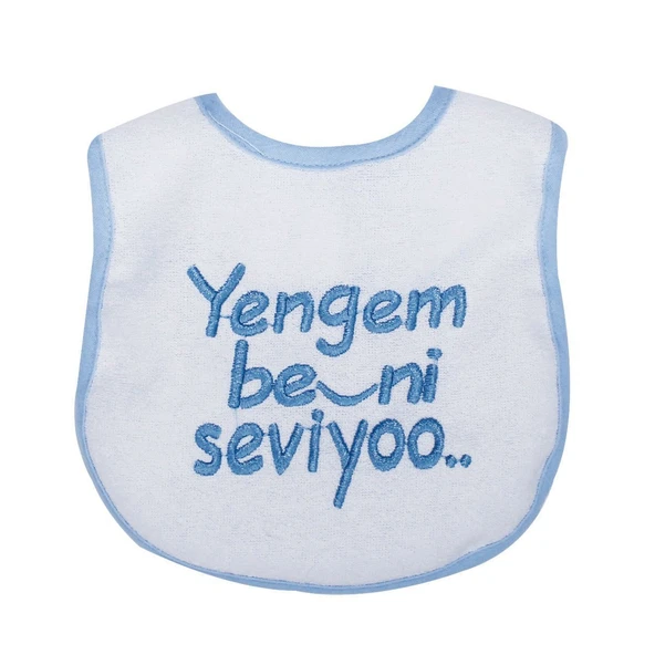 Erkek Bebek Yengem Beni Çok Seviyooo Nakışlı Mavi Su Geçirmez Önlük ürün görseli 1