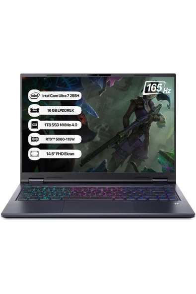 Acer Predator Intel Core U7 NH.QV0EY.001 255H 16GB 1TB SSD RTX5060-8GB 14.5" WQXGA 165Hz Dos Taşınabilir Bilgisayar ürün görseli 1