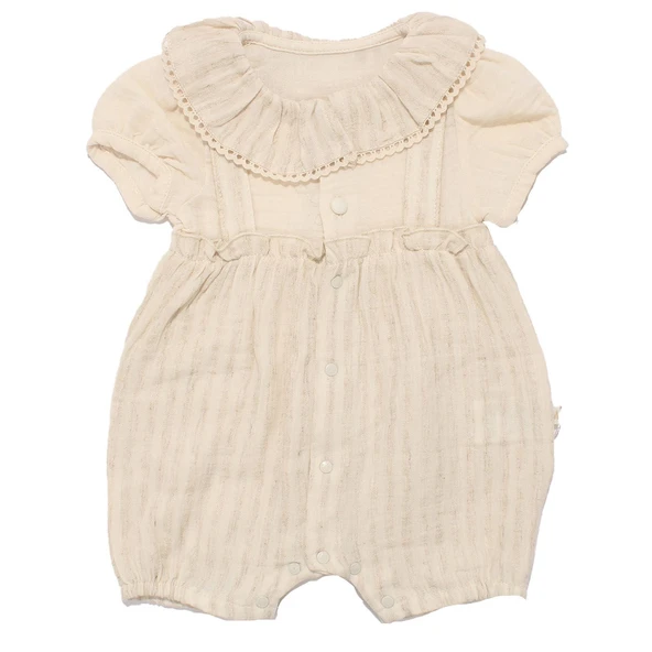 Kız Bebek Bej Müslin Bebe Yaka Fırfırlı Çıtçıtlı Tulum ürün görseli 1