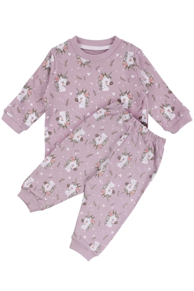 Kız Bebek Mor Unicorn Baskılı Pijama Takımı ürün görseli 1