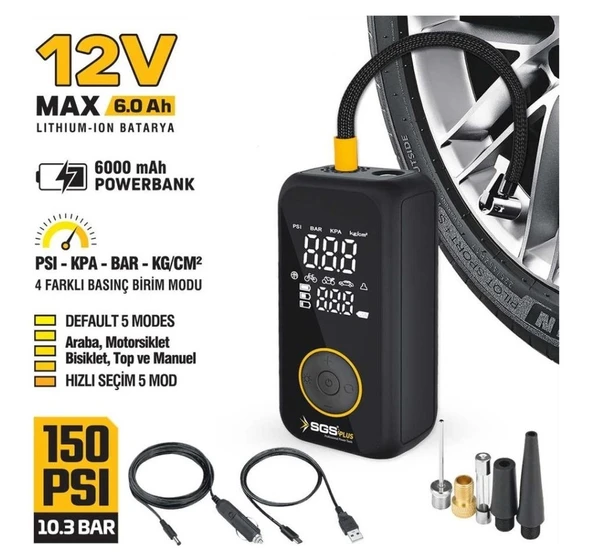 SGS5398 Şarjlı Hava Kompresörü 12V 6.0AH ürün görseli 1