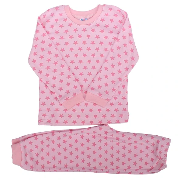 Kız Çocuk Pembe Yıldız Baskılı 2'li Pijama Takımı ürün görseli 1