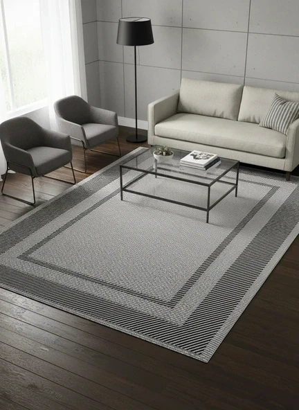 Mess Modern Dekoratif Yumuşak Dokulu Sisal Halı 3948 Gri Siyah ürün görseli 1
