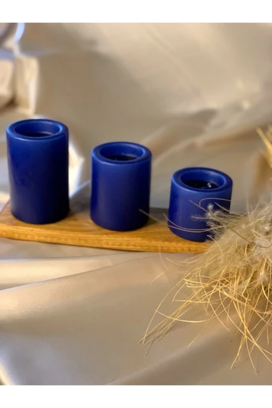 Gizemli Home 3 Lü Set Lacivert Çökertme Slindir Mum Çap: 6,5 ürün görseli 1