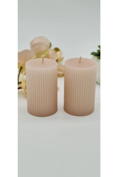 Gizemli Home Dekoratif Oluklu Silindir Mum 2 Li Set 6 X 10 Cm ürün görseli 1