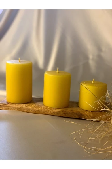Gizemli Home 3 Lü Set Sarı Silindir Mum Çap: 6,5 ürün görseli 1