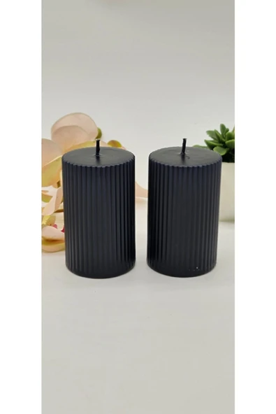 Gizemli Home Dekoratif Oluklu Silindir Mum 2 Li Set 6 X 10 Cm ürün görseli 1