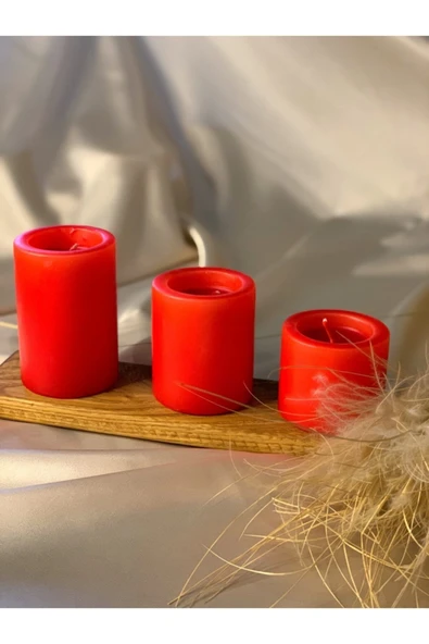 Gizemli Home 3 Lü Set Kırmızı Çökertme Slindir Mum Çap: 6,5 ürün görseli 1