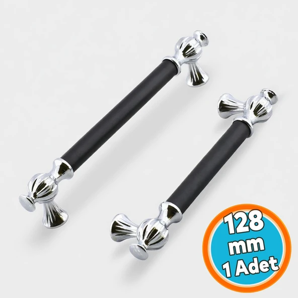 Mobilya Mutfak Çekmece Dolap Dolabı Kapak Kulbu Kulpları Kulpu 128 mm12.8 cm Krom Siyah Metal ürün görseli 1