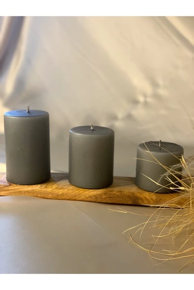 Gizemli Home 3 Lü Set Gri Silindir Mum Çap: 6,5 ürün görseli 1