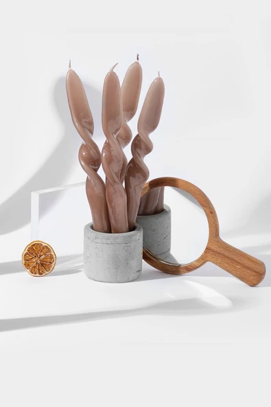 Gizemli Home 4 Lü Set Açık Vizon Burgulu Şamdan Mumu ürün görseli 1