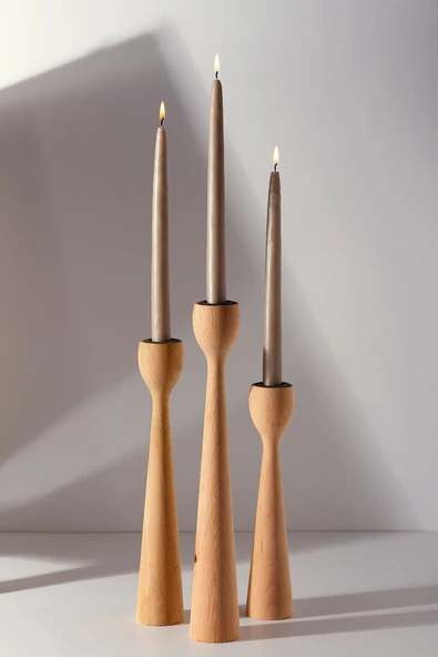 Gizemli Home Natural Wooden Salute 3 Lü Set Şamdan ürün görseli 1