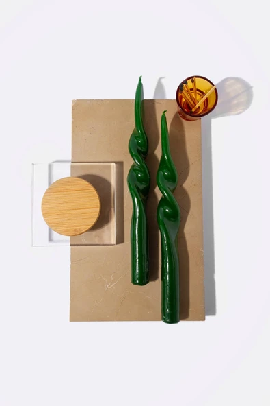 Gizemli Home Yeşil Burgulu Şamdan Mumu 2 li ürün görseli 1