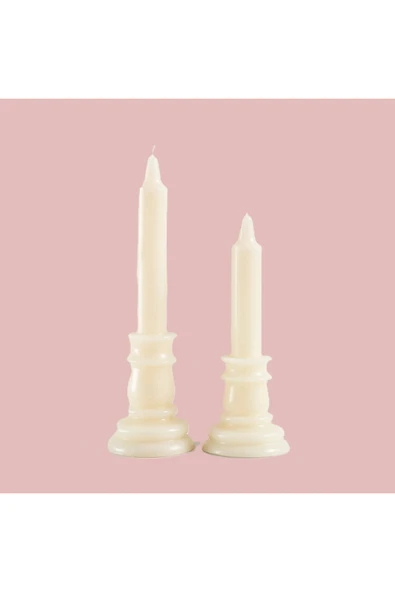 Gizemli Home Kaideli Şamdan Mumu Krem 2 li Set ürün görseli 1