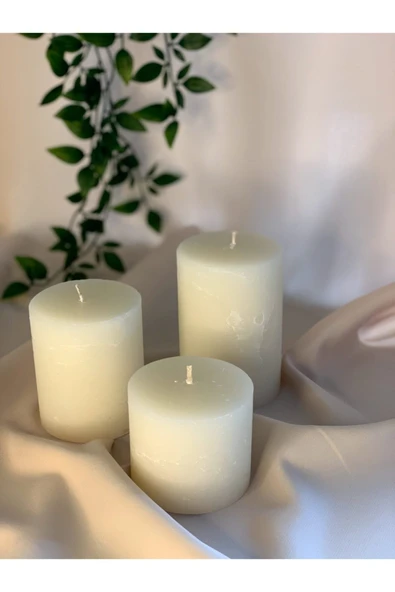 Gizemli Home Krem Beton Döküm Silindir Mum 3 Lü Set ürün görseli 1