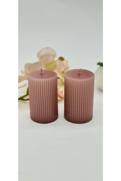 Gizemli Home Dekoratif Oluklu Silindir Mum 2 Li Set 6 X 10 Cm ürün görseli 1