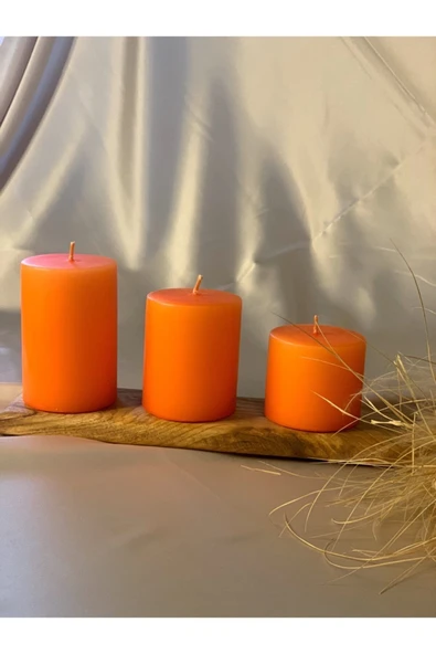 Gizemli Home Turuncu Silindir Mum   3 Lü Set ürün görseli 1