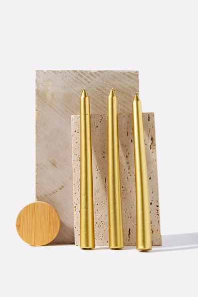 Gizemli Home 3 Lü Gold Şamdan Mumu ürün görseli 1