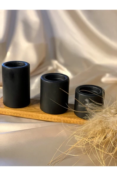 Gizemli Home 3 Lü Set Siyah Çökertme Slindir Mum Çap: 6,5 ürün görseli 1